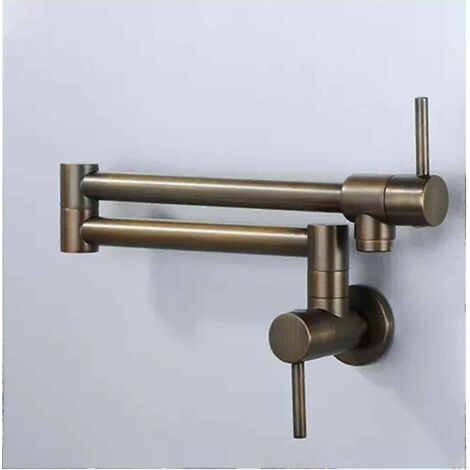 Robinet mural en laiton antique avec bras articulé doublement pliable (1/5)