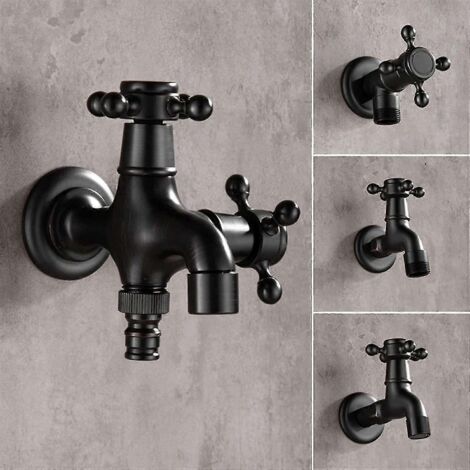 Robinet d'extérieur moderne noir avec finition laiton antique, robinet simple pour eau froide, robinet de jardin extérieur, robinet (1/5)