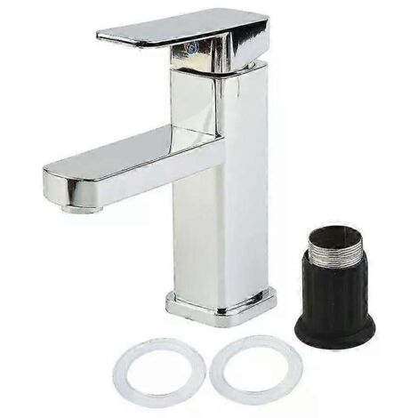 Robinet mitigeur moderne en acier inoxydable chromé pour lavabo, pour eau chaude et eau froide, avec installation sur plan de travail (1/5)