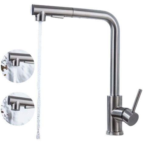 Robinet de cuisine en acier inoxydable avec rotation à 360 degrés, mitigeur flexible pour évier, eau chaude et eau froide (1/5)