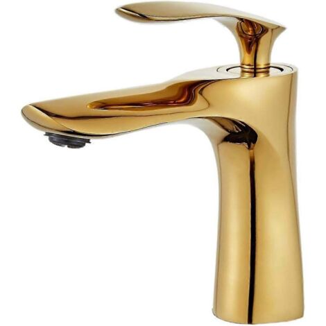 Robinet de lavabo de salle de bain à levier unique, finition chromée dorée en laiton, modèle P202411261150 (1/5)