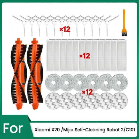 39 pièces pour aspirateur robot autonettoyant X20 / C101 : brosse rotative, filtre HEPA et chiffon de nettoyage. (1/5)