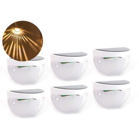 Lot de 6 lampes solaires LED à 6 LED pour jardin extérieur, applique murale solaire en forme de coquillage, projecteur blanc étanche (1/5)