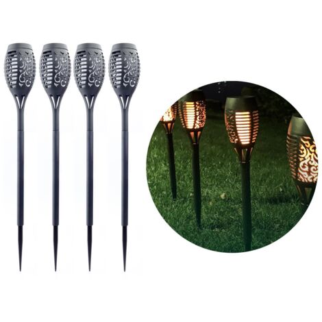 Lot de 4 lampes solaires à 12 LED, effet flamme, pour jardin ou terrasse, étanches.