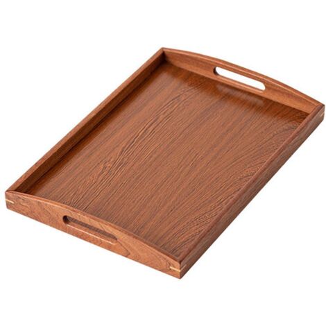 Plateau à thé rectangulaire en bois de style chinois avec poignées, pour la maison ou le bureau. (1/5)