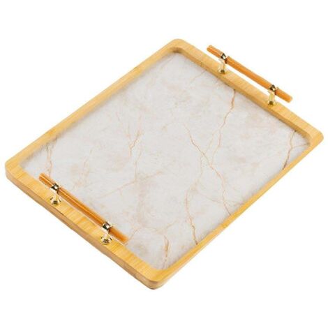 Plateau à thé en bambou avec base en pierre et plastique, imperméable, antidérapante et durable, blanc (1/5)