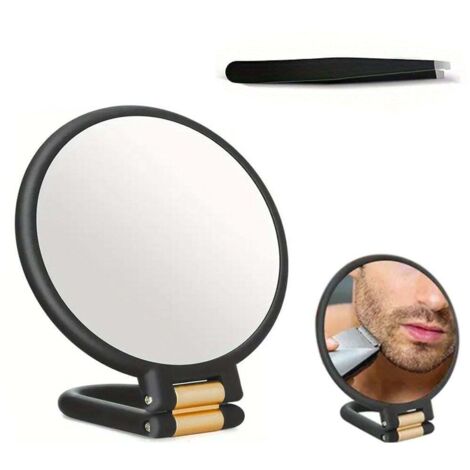 Miroir de maquillage pliable double face 1X, grossissement 30X, avec support réglable, noir (1/5)