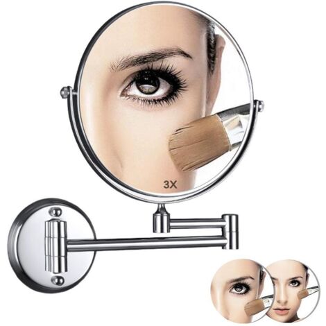 Miroir de maquillage mural extensible avec loupe 3X et double face pour salle de bain (1/5)