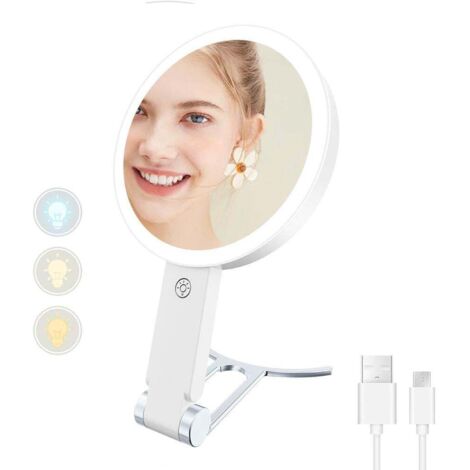 Miroir de maquillage double face avec lumière LED réglable, grossissement 1X/30X (1/5)