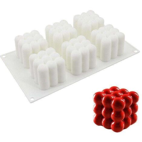 Moule à bougie cubique 3D à 6 cavités en silicone pour cire, gâteau à bulles, dessert, moule en plâtre (1/5)