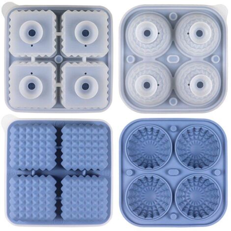 Lot de 2 bacs à glaçons en silicone, ronds et carrés, pour cocktails au whisky (bleu). (1/5)