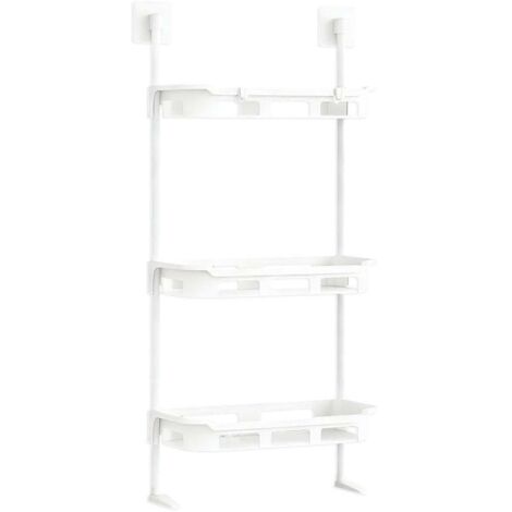 Étagère de rangement multifonctionnelle pour salle de bain, en polypropylène antirouille, blanche, pour shampoing, savon et serviettes. (1/5)