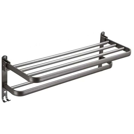 Porte-serviettes en aluminium gris, sans perçage, pour salle de bain et rangement de maison (1/4)
