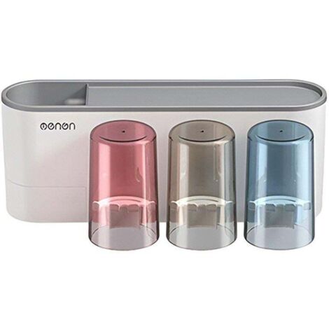 Porte-brosse à dents mural pour salle de bain, support de rangement pour dentifrice avec gobelet et ensemble de trois gobelets (1/5)