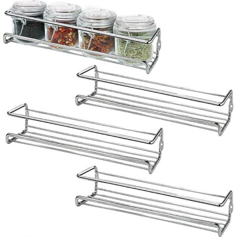 Ensemble de 4 étagères à épices murales chromées - Porte-épices et herbes pour murs et placards de cuisine sur un seul niveau - Étagère à épices murale pour la cuisine (1/5)