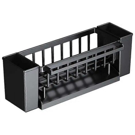 Égouttoir d'évier autonettoyant, porte-savon et porte-éponge, porte-torchon, panier filtre, grille d'égouttage noire (1/5)