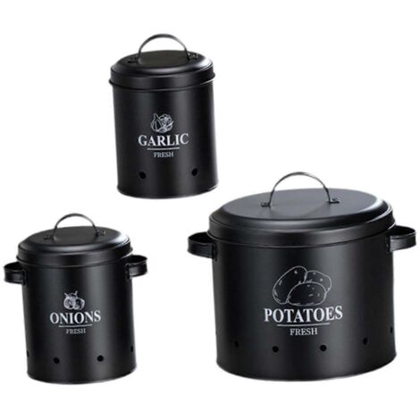 Lot de 3 boîtes de conservation pour la cuisine, dont une boîte à pommes de terre blanche. (1/4)