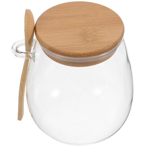 Bocal de conservation en verre avec couvercle hermétique, boîte de conservation en verre transparent pour thé et café avec cuillère. (1/2)
