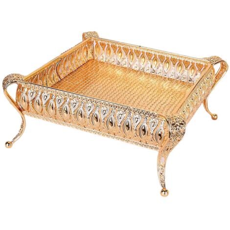 Présentoir à fruits, étagère de rangement, plateau en métal pour assiettes à collations, décoration carrée pour la maison ou les fêtes (1/5)