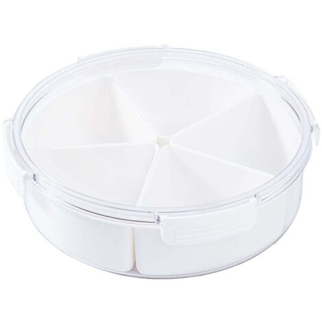 Boîte à goûter ronde transparente et multifonctionnelle à 4 compartiments, avec fermeture hermétique, idéale pour le bureau. (1/5)