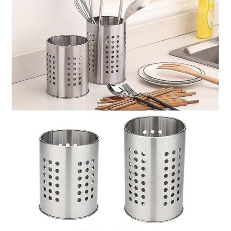 Lot de 2 supports à couverts en acier inoxydable pour évier de cuisine, égouttoir et porte-ustensiles (1/5)