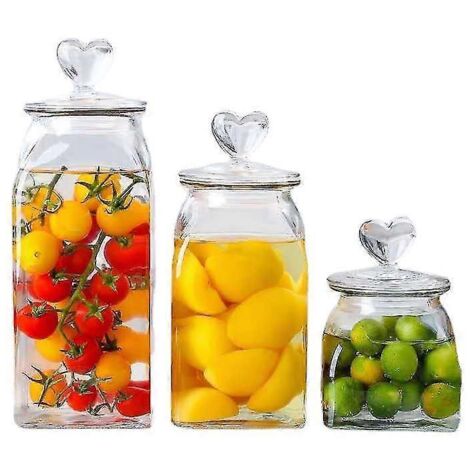 Bocal à bonbons en verre avec couvercle en forme de cœur, bocal de rangement pour café, fruits secs, aliments, récipients de conservation. (1/5)