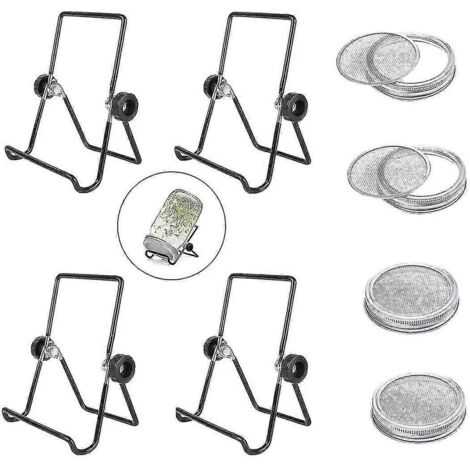couvercles pour bocaux Mason, 4 supports pour germoirs, grille en acier inoxydable, supports de germination pliables et réglables Ywq (1/5)