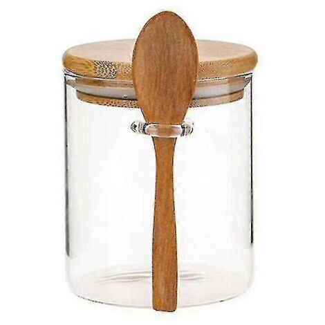 Sucrier avec couvercle en bambou et cuillère, bocal transparent pour le rangement de la cuisine bouteilles, bocaux, boîtes (1/5)