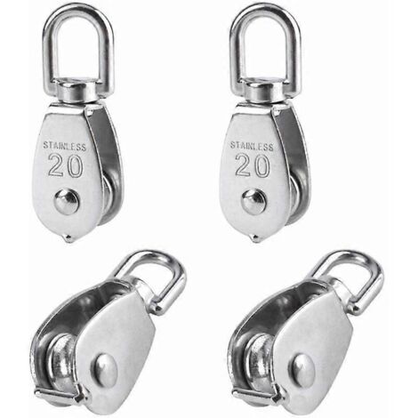 Lot de 4 poulies simples de 20 mm en acier inoxydable pour levage - Argent (1/5)