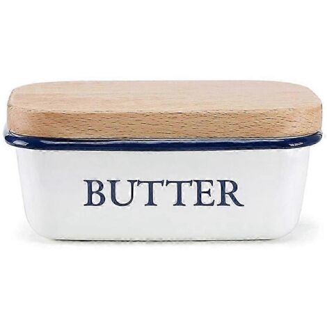 Boîte à beurre de style nordique avec couvercle en bois, plat à aliments, plateau à fromage émaillé, récipient (1/5)