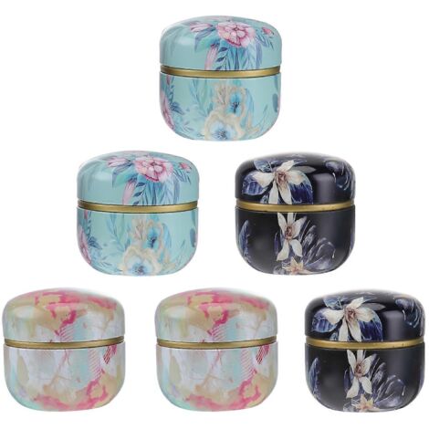 Lot de 6 boîtes décoratives avec couvercles pour le thé, le café et autres aliments. Boîtes de rangement en métal pour bougies. (1/3)