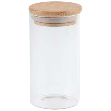 Bocal en verre transparent de 300 ml avec couvercle en bambou, idéal pour conserver le thé en vrac, le café en grains, le sucre et le sel. (6,5 x 12 cm)