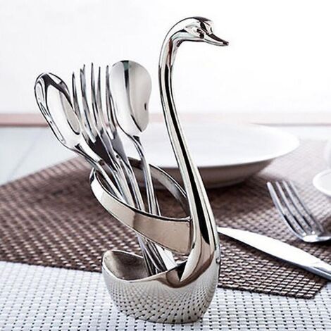 Organisateur de couverts rond et créatif en acier inoxydable avec base en forme de cygne pour la cuisine (1/5)