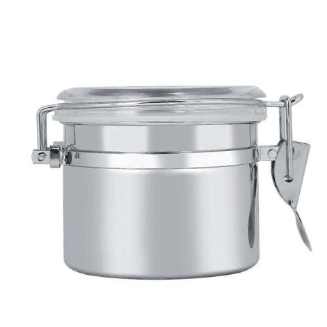 Boîte à café en acier inoxydable de 550 ml, bocal de conservation pour aliments, thé, sucre, lait en poudre, argentée (10 x 7,5 cm) (1/5)