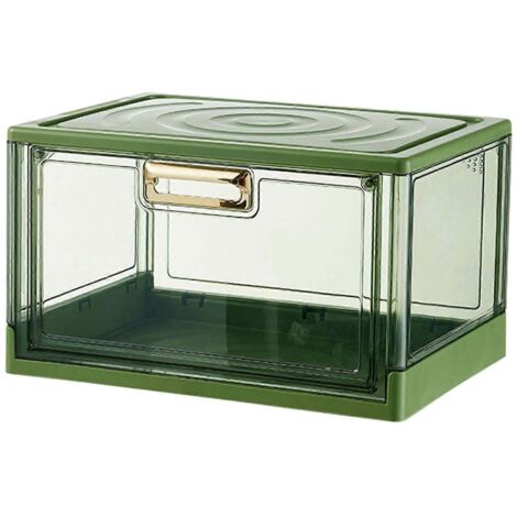 Boîte de rangement de bureau empilable, anti-poussière, pour tasses à eau et verres à café, avec couvercle, verte, dimensions : 38 x 27,5 x 22,6 cm / 15,0 x 10,8 x 8,9 po (1/5)