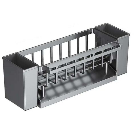 Égouttoir d'évier autonettoyant, porte-savon et porte-éponge, porte-torchon, panier à filtre, grille d'égouttage, gris foncé (1/5)
