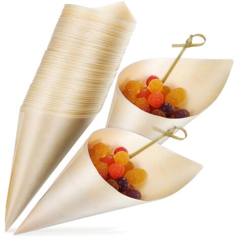 100 cornets alimentaires en bois jetables pour dégustation de glaces, parfaits pour les fêtes à la maison et les buffets. (1/2)