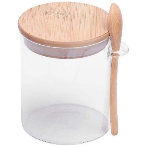 Bocal en verre transparent de 420 ml avec couvercle et cuillère, boîte de conservation hermétique pour thé en vrac, café en grains, sucre et sel. (1/3)