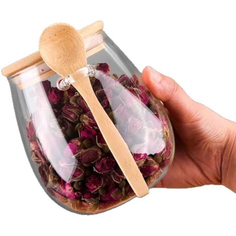 Bocaux en verre avec couvercles hermétiques, bocaux à bonbons avec couvercles, boîtes de conservation avec cuillère, bocaux transparents, pour thé, café, épices, bonbons, ustensiles de cuisine, K