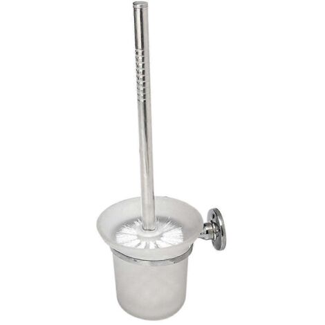 Brosse WC murale ronde chromée et porte-brosse WC en verre dépoli (1/3)