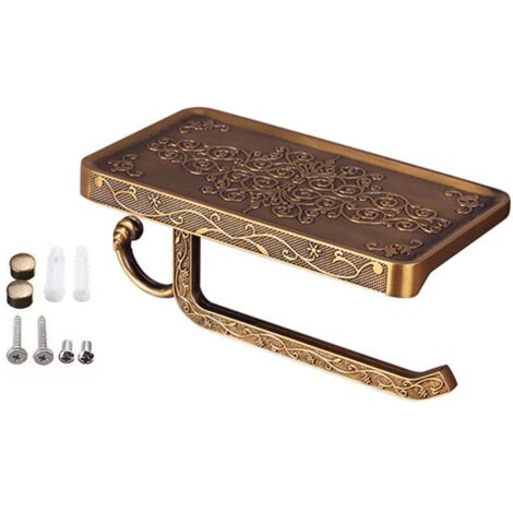 Porte-rouleau de papier toilette noir avec étagère de rangement pour téléphone, en aluminium vintage, doré. (1/5)