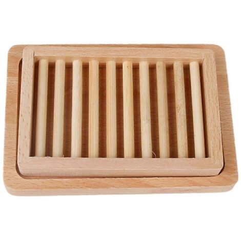 Porte-savon rustique en bois naturel, porte-savon pour savonnette, plateau d'égouttage pour éponges, assiette (1/5)