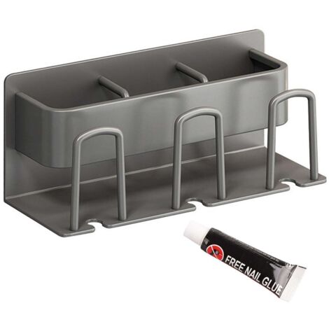 Porte-brosse à dents mural sans perçage, gain de place, support pour brosse à dents électrique, accessoires de salle de bain, gris, 3 compartiments (1/5)