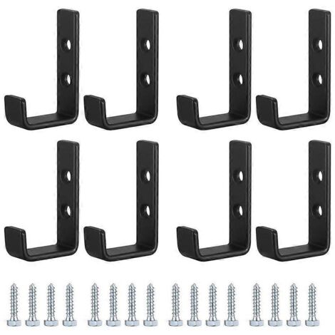 Lot de 8 crochets muraux robustes, crochets en J pour garage, crochets universels noirs à visser, porte-manteaux, crochets solides pour suspendre vêtements, garage, fixation murale pour Bul (1/5)