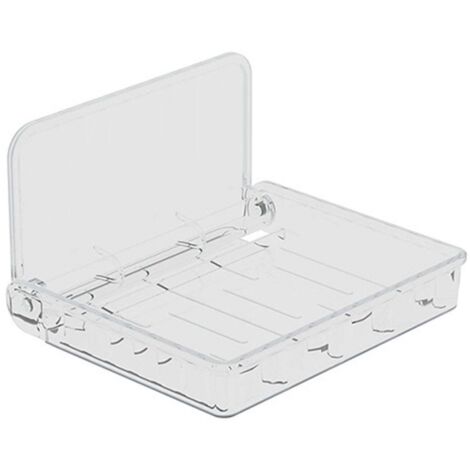Étagère murale pliante transparente sans perçage, grande capacité, robuste, pliable, flottante, pour salle de bain. (1/5)