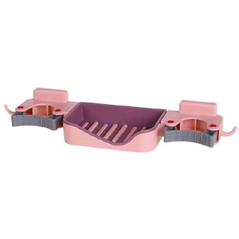 Porte-savon 3 en 1 pour balai et serpillière, fixation murale, crochet, égouttoir, porte-savon, porte-balai et porte-cartes pour cuisine et toilettes, rose, taille unique (1/5)