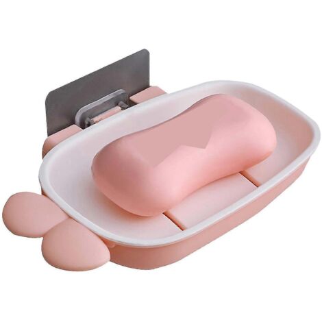 Porte-savon mural avec égouttoir, boîte de rangement pour évier en plastique, sans perçage. (1/4)