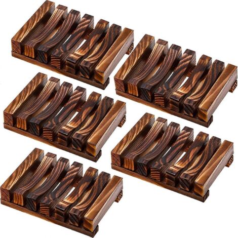 Porte-savon en bois pour salle de bain, porte-couverts en bois naturel, 5 pièces (charbon) (1/5)