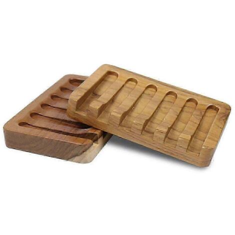 Porte-savon en bois de teck avec motif cascade inclinée, idéal pour la douche, la salle de bain, le lavabo ou la cuisine. (1/5)