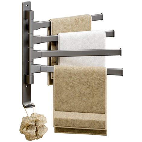 Porte-serviettes pivotant à 4 bras en aluminium spatial épais, rotation à 180 degrés, pour salle de bain, maison ou hôtel. (1/4)